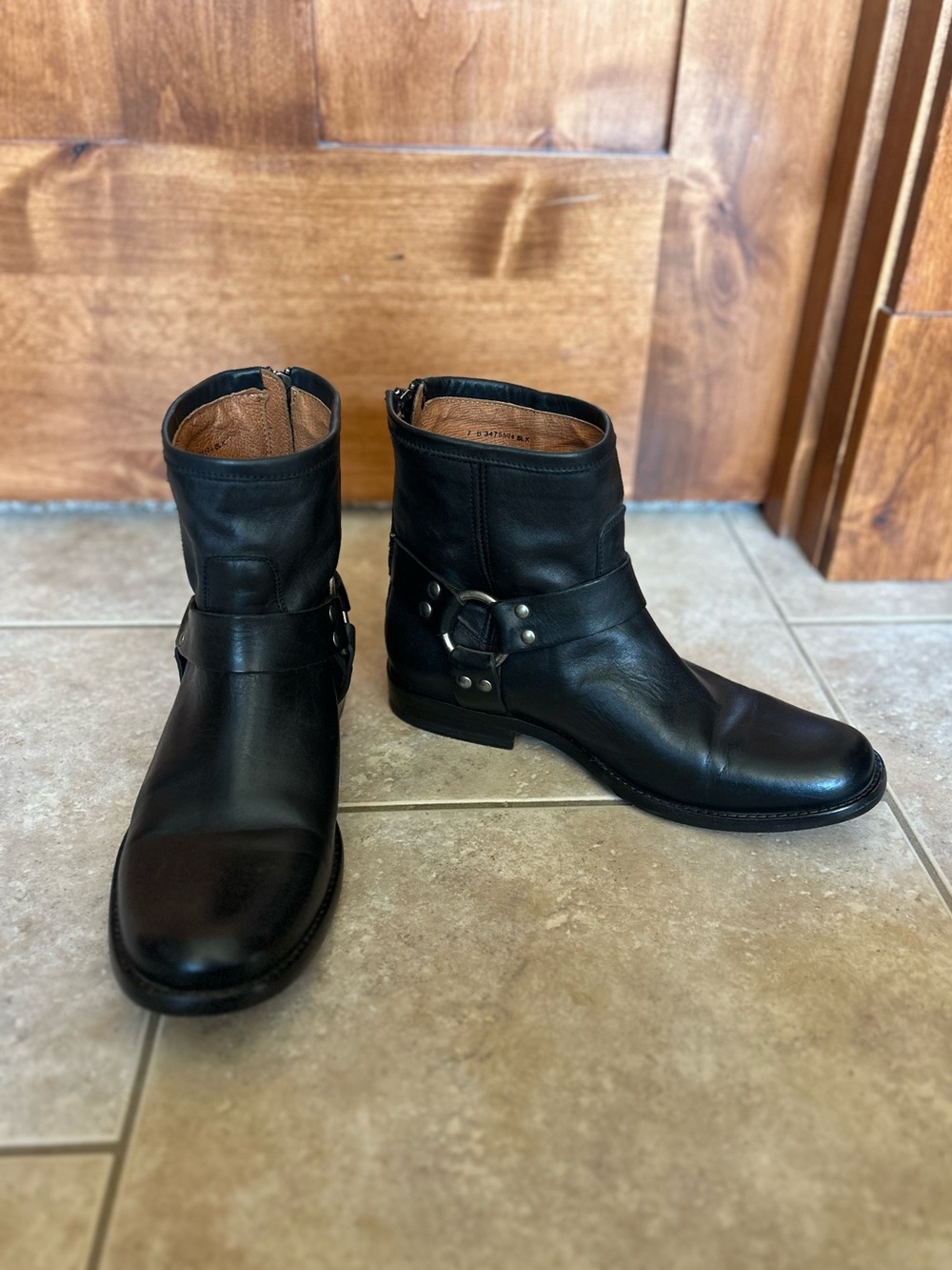 Frye Black Leather Harness Booties
